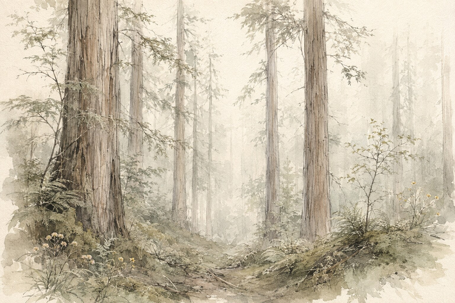 Airy watercolor forest landscape